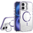 Husă pentru iPhone 17, pentru MagSafe, cu suport, transparentă cu inserții mov