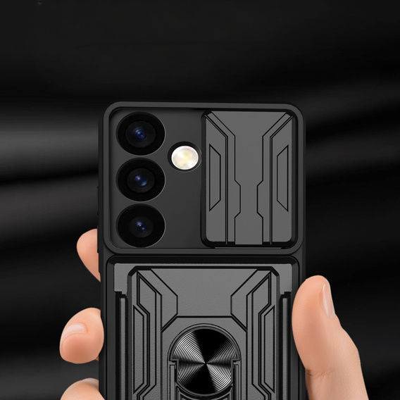 Husă blindată pentru Samsung Galaxy S24, Camera Slide Card Slot, negru