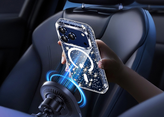 Husă pentru iPhone 17 Pro Max, pentru MagSafe, glitter - transparentă