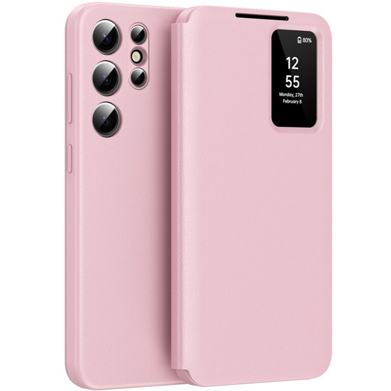 Husă cu clapetă pentru Samsung Galaxy S23 Ultra, Smart View Wallet, roz