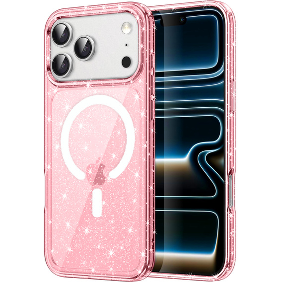 Husă pentru iPhone 17 Pro, pentru MagSafe, glitter, roz transparent