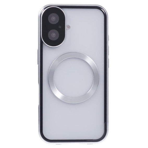 Carcasa Magnetic Dual Glass MagSafe pentru iPhone 16, de argint