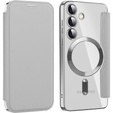 Cu clapetă pentru Samsung Galaxy S24, RFID Wallet MagSafe CamShield, de argint