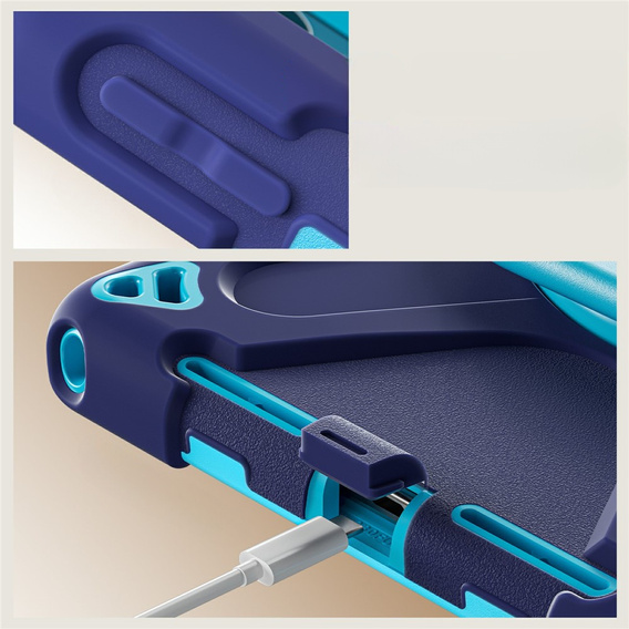 Husă pentru copii pentru Lenovo Tab M11, blindată cu curea, albastru marin / verde