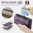 Husă CASEME pentru Samsung Galaxy S25 FE, RFID Leather Wallet, cu curea de umăr, violet