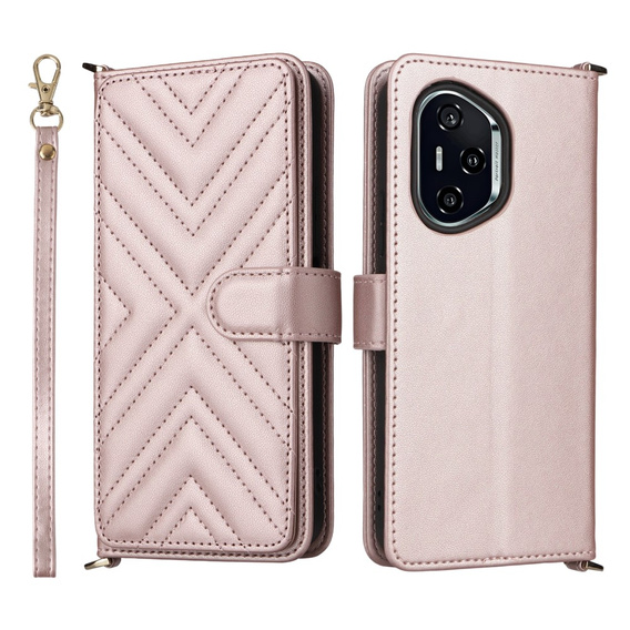 Carcasă cu clapetă pentru Honor 400 5G, Crossbody Leather Wallet, roz