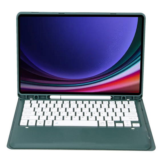 Carcasă + tastatură Samsung Galaxy Tab S9+, Leather Pen Slot, verde închis