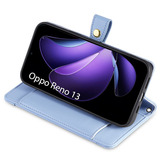 Cu clapetă pentru Oppo Reno 13, Wallet Zipper Pocket, albastru