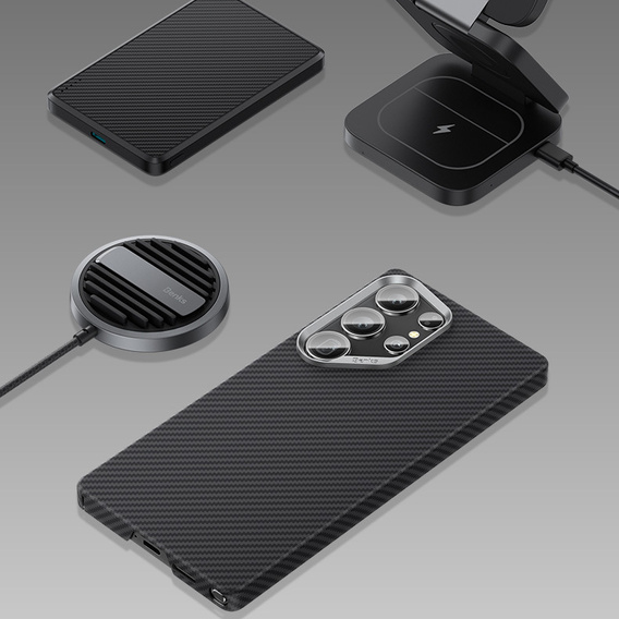 Carcasa BENKS Kevlar pentru Samsung Galaxy S25 Ultra, pentru MagSafe, Carbon Fiber, negru