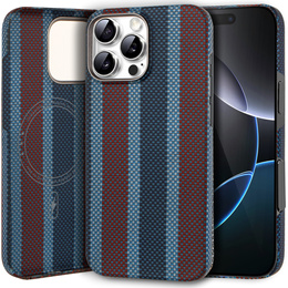 Carcasă pentru IPhone 16 Pro, Aramid Fiber Slim Case, pentru MagSafe, albastru / roșu