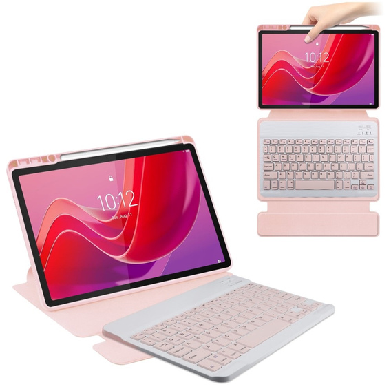 Husă pentru tastatură pentru Lenovo Tab M11, Rotary 360° Leather, roz