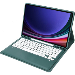 Carcasă + tastatură Samsung Galaxy Tab S9+, Leather Pen Slot, verde închis