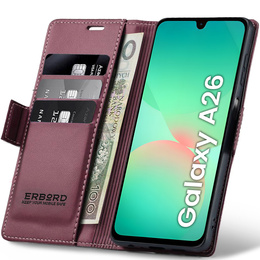 Husă pentru Samsung Galaxy A26, ERBORD Glossy Litchi, portofel cu clapetă, roșu