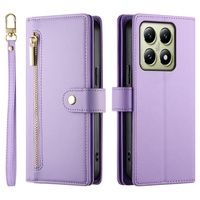 Cu clapetă pentru Xiaomi 14T, Wallet Zipper Pocket, violet