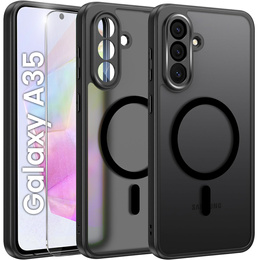 Husă pentru Samsung Galaxy A35 4G/5G, pentru MagSafe, ERBORD Matt Case, negru + sticlă pentru ecran