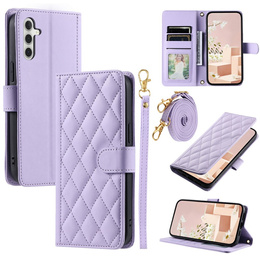 Husă cu clapetă pentru Samsung Galaxy S25 FE, Rhombus Crossbody Leather, violet