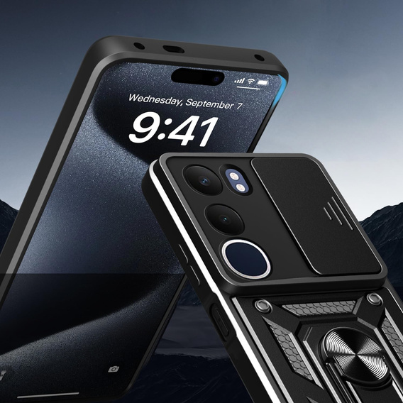 Husă blindată pentru Vivo Y19s, CamShield Slide, negru