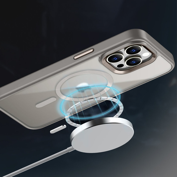 Husă pentru iPhone 16 Pro, pentru MagSafe, ERBORD Matt Case, transparent / titan + sticlă pentru ecran