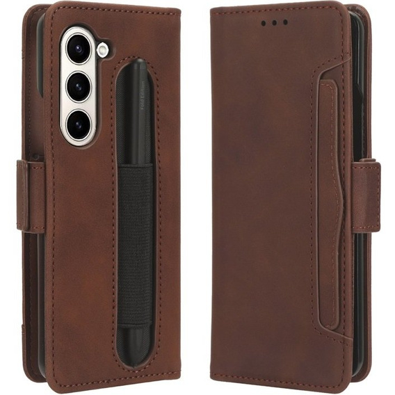 Cu clapetă pentru Samsung Galaxy Z Fold 5 5G, Card Slot, maro