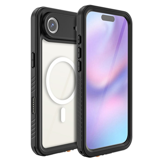 Carcasă Redpepper pentru iPhone Air, impermeabilă IP68, pentru MagSafe, transparentă cu laturi negre