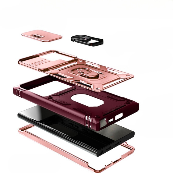 Husă blindată pentru Samsung Galaxy S23 Ultra, CamShield Slide, roz / roșu