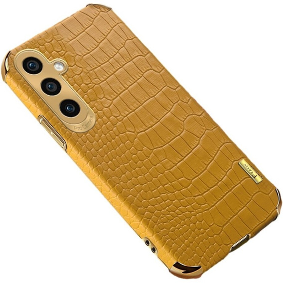 Husă din piele pentru Samsung Galaxy A35 5G, Crocodile, galben
