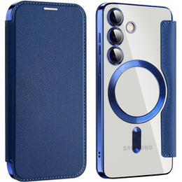Cu clapetă pentru Samsung Galaxy S24, RFID Wallet MagSafe CamShield, albastru închis
