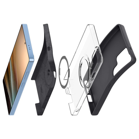 Carcasă Spigen pentru Samsung Galaxy S25 Ultra, Silicone Fit Mag, negru + sticlă călită