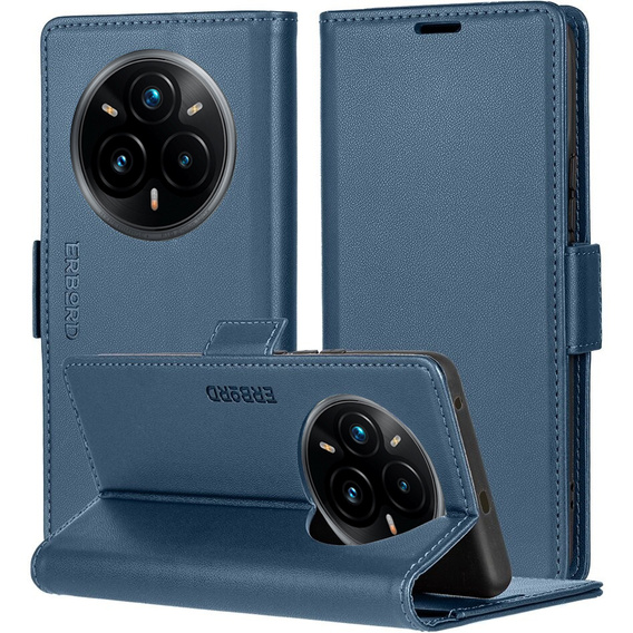 Husă pentru Realme 14 Pro 5G, ERBORD Glossy Litchi, portofel cu clapetă, albastru