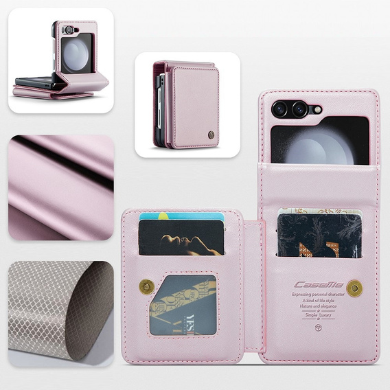 Husa cu clapetă CASEME pentru Samsung Galaxy Z Flip5 5G, Litchi Wallet, roz