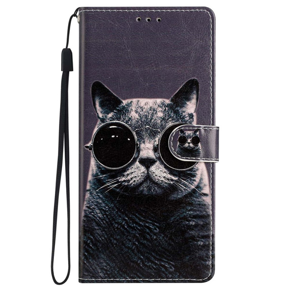 Cu clapetă pentru Samsung Galaxy A25 5G, Wallet, Cat, negru + sticlă 9H