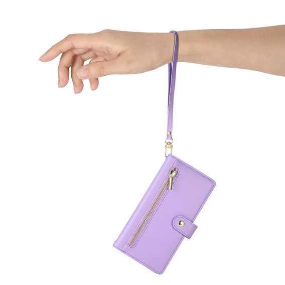 Cu clapetă pentru iPhone 16, Wallet Zipper Pocket, violet