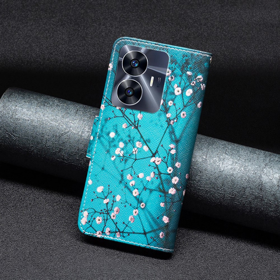 Cu clapetă pentru Realme C55, Wallet, Sakura, albastru