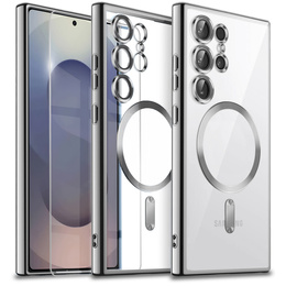 Husă pentru Samsung Galaxy S25 Ultra, Electro MagSafe, de argint + Sticlă pentru ecran