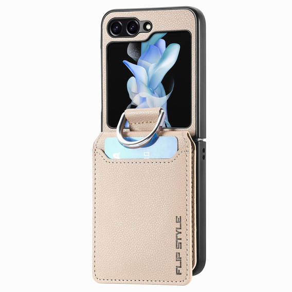 Carcasă pentru Samsung Galaxy Z Flip7 FE / Z Flip6, Card Slot Ring Case, bej