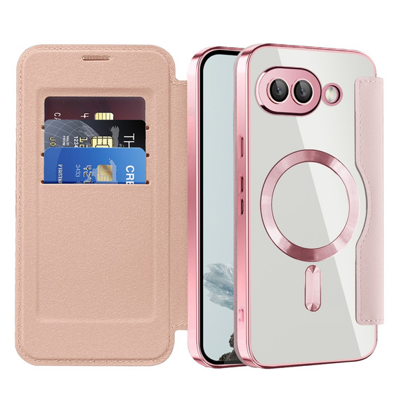 Cu clapetă pentru Google Pixel 9A, RFID Wallet MagSafe CamShield, roz