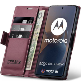 Husă pentru Motorola Edge 60 / 60 Fusion, ERBORD Glossy Litchi, portofel cu clapetă, roșu