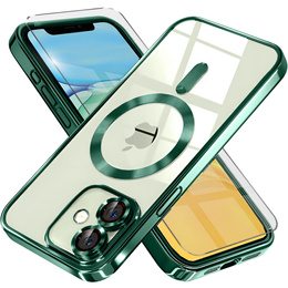 Husă pentru iPhone 11, Electro MagSafe, verde + Sticlă pentru ecran