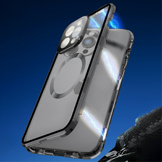 Carcasa Magnetic Dual Glass MagSafe pentru iPhone 15 Pro Max, negru