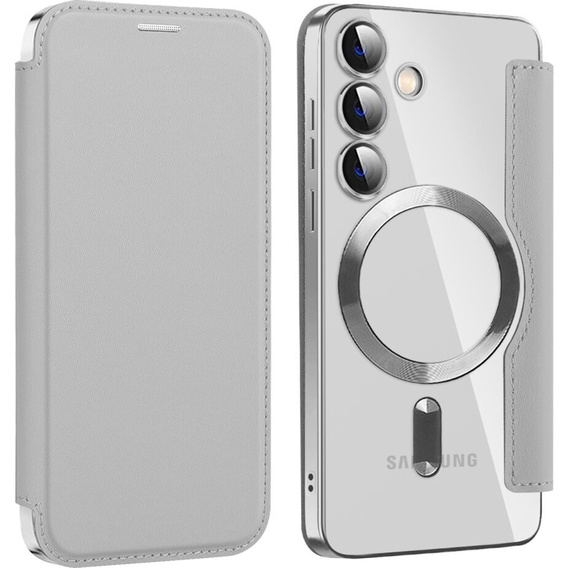 Cu clapetă pentru Samsung Galaxy S24, RFID Wallet MagSafe CamShield, de argint