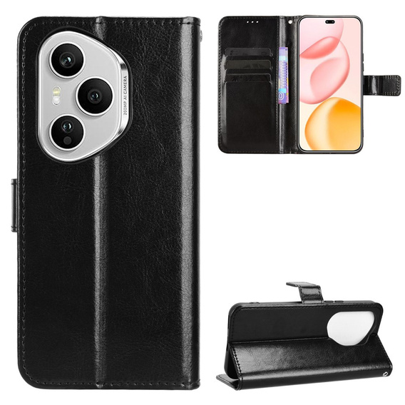 Cu clapetă pentru Honor 400 Pro 5G, Crazy Horse Wallet, negru