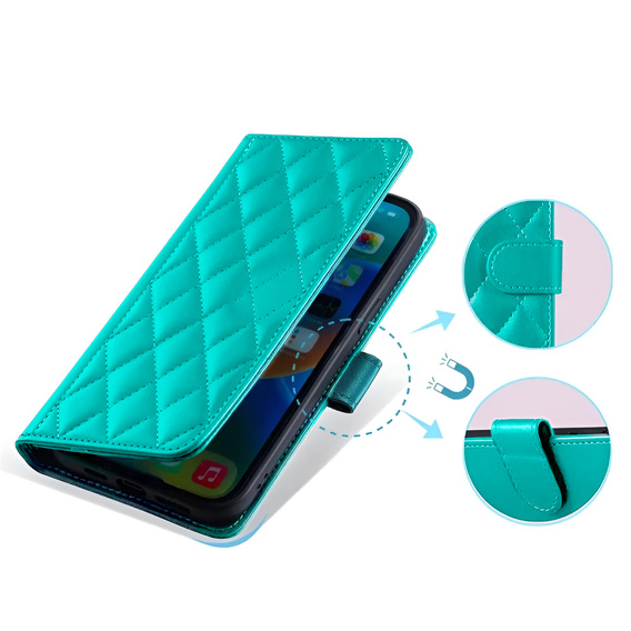 Husă cu clapetă pentru Samsung Galaxy A16, Rhombus Crossbody Leather, verde