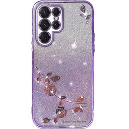 Husă pentru Samsung Galaxy S23 Ultra, Glitter Flower, violet