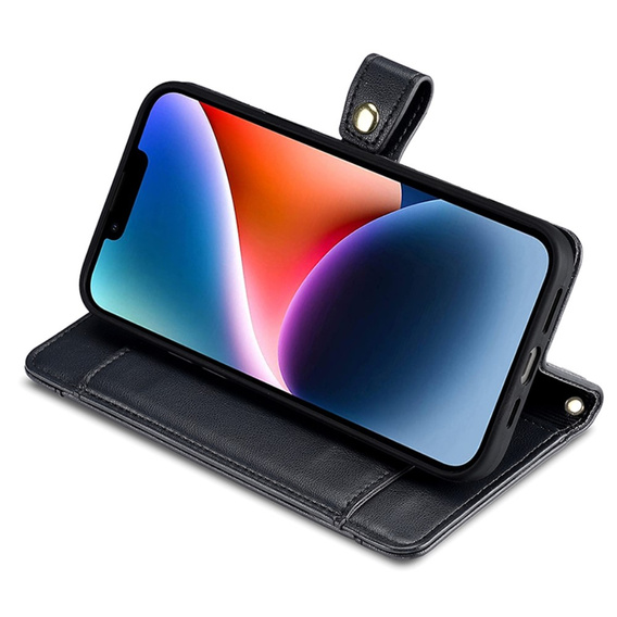 Cu clapetă pentru iPhone 15, Wallet Zipper Pocket, negru