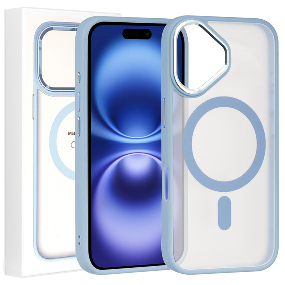 Husă pentru iPhone 16, pentru MagSafe, ERBORD Matt Case, transparent / albastru + sticlă pentru ecran