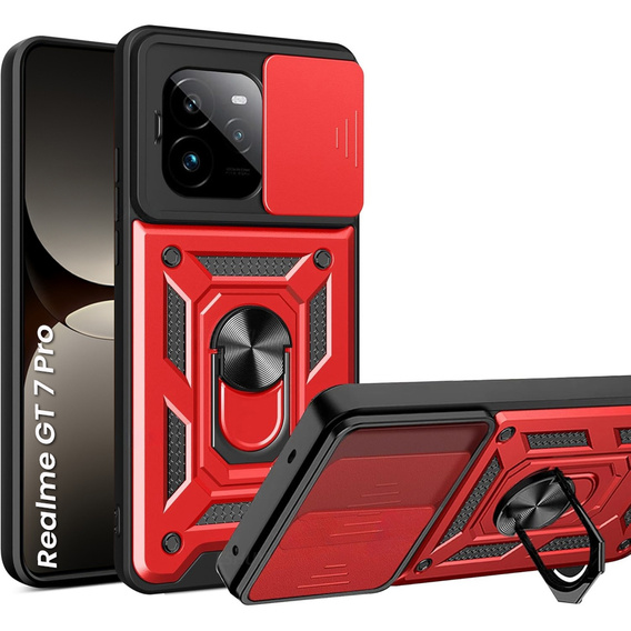 Husă blindată pentru Realme GT 7 Pro, CamShield Slide, roșu