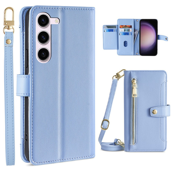Cu clapetă pentru Samsung Galaxy S23, Wallet Zipper Pocket, albastru