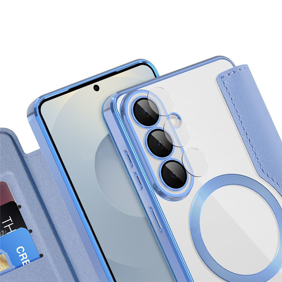 Husă RFID Wallet MagSafe Flip cu protecție pentru cameră pentru Samsung Galaxy S26 Plus, albastră