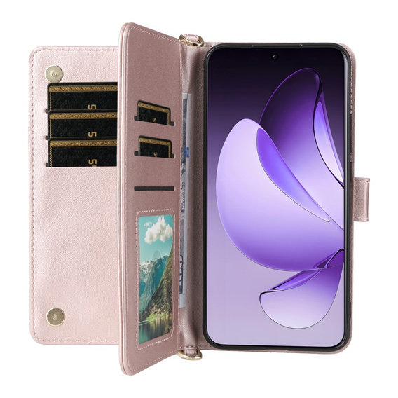Carcasă cu clapetă pentru Oppo Reno 13 Pro 5G, Crossbody Leather Wallet, roz