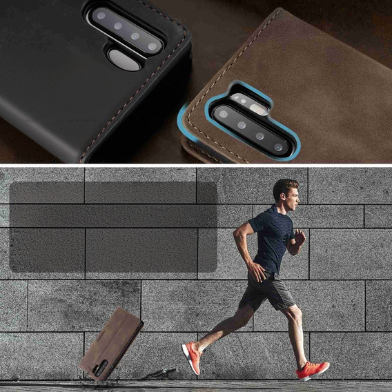 Husa CASEME pentru Huawei P30 Pro, Leather Wallet Case, maro închis